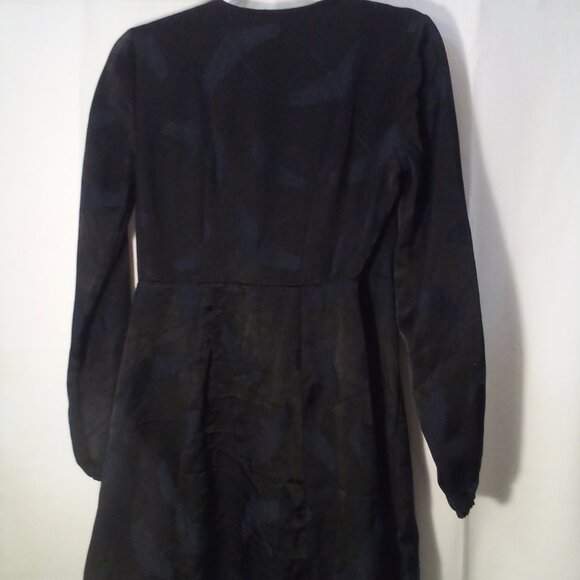 H&M Wrap Dress Women 4 Short Long Sleeve Satin Bird Print Black - Picture 13 of 15